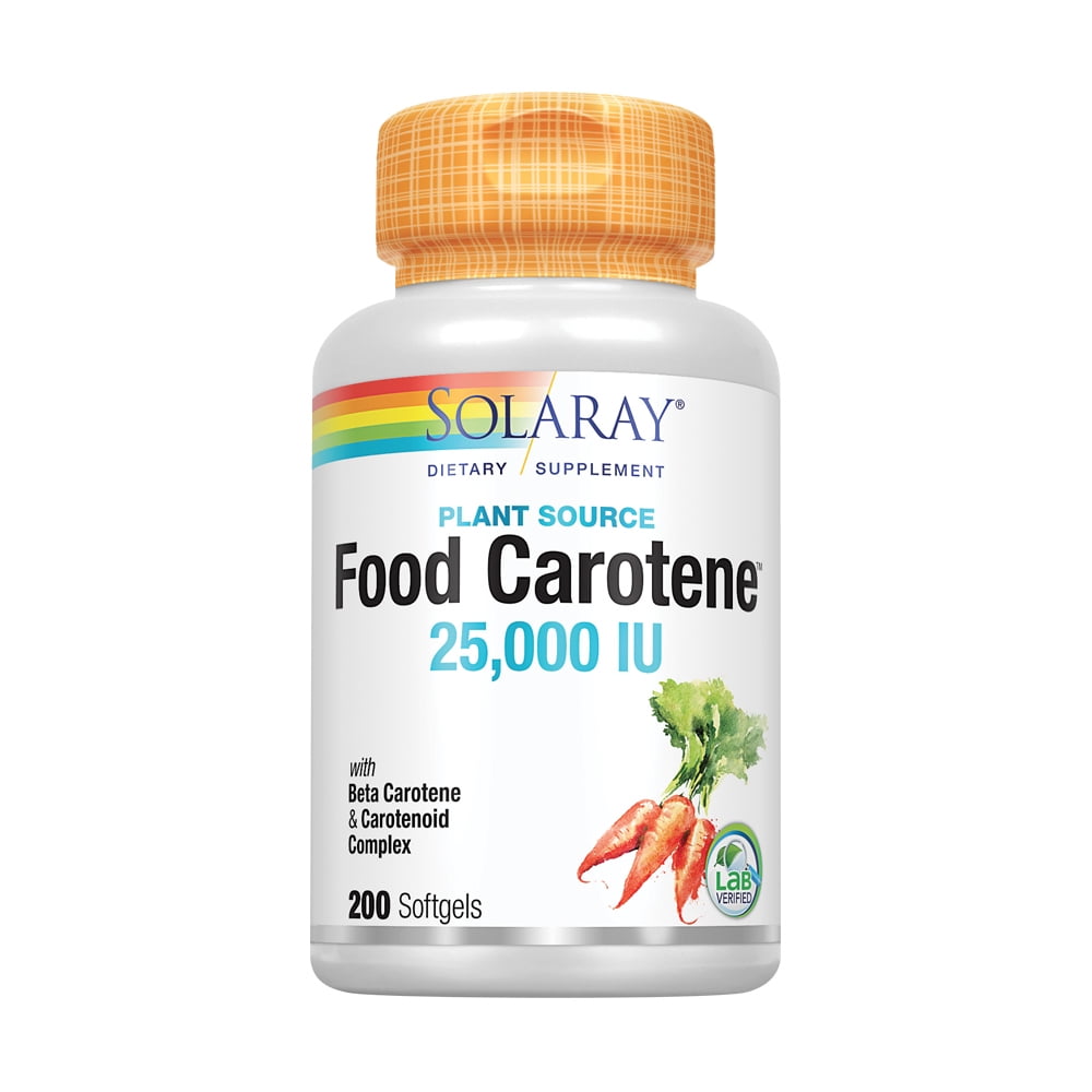 Solaray Food 카로틴, 비타민 A 베타 카로틴 25000IU | 건강한 피부와 눈, 항산화 활동 및 면역 체계 지원을 위한 카로티노이드 | 200ct