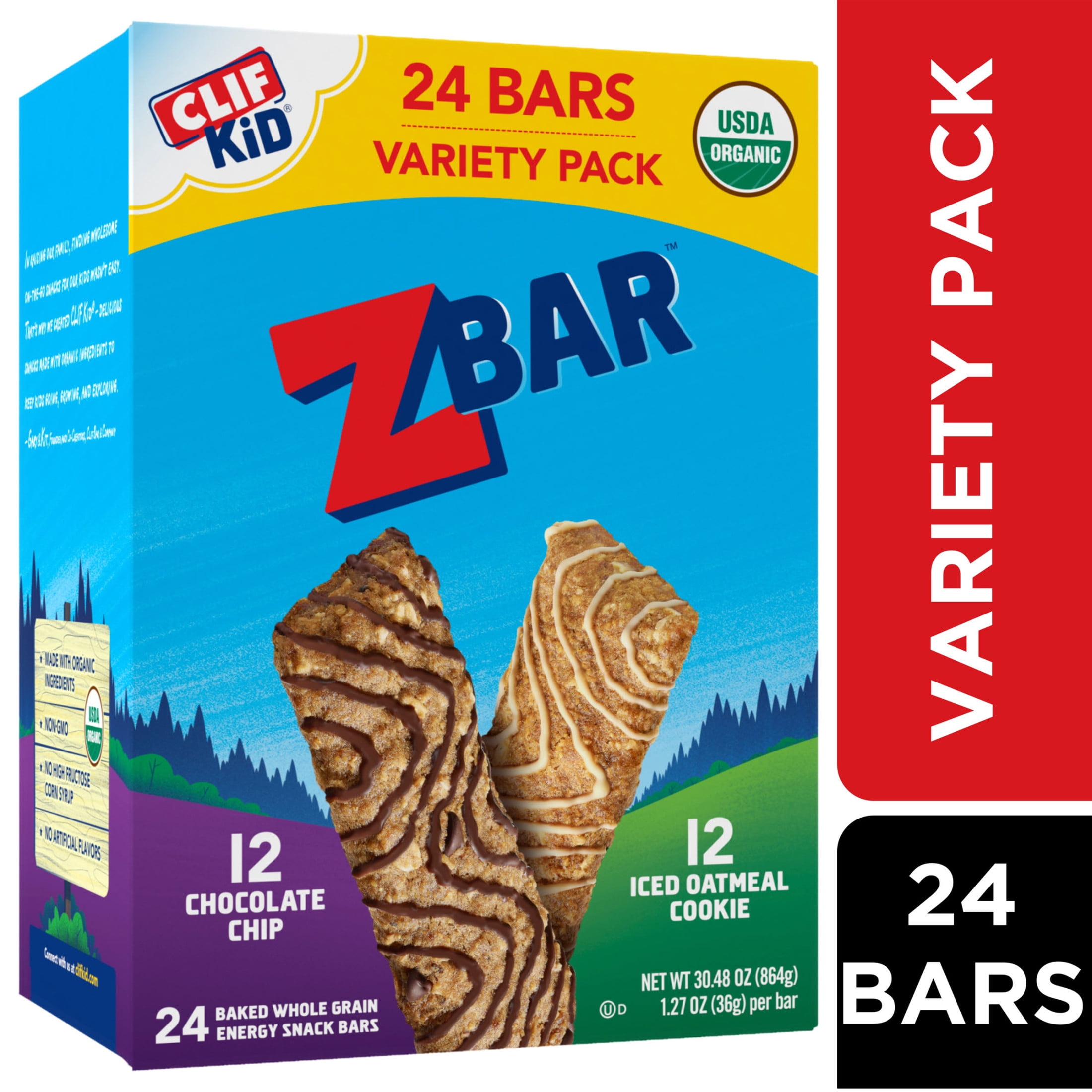 Zbar - 초콜릿 칩과 아이스 오트밀 쿠키 - 버라이어티 팩 - 부드럽게 구운 통곡물 스낵바 - USDA 유기농 - 비 GMO - 식물성 - 1.27 온스. (24개)